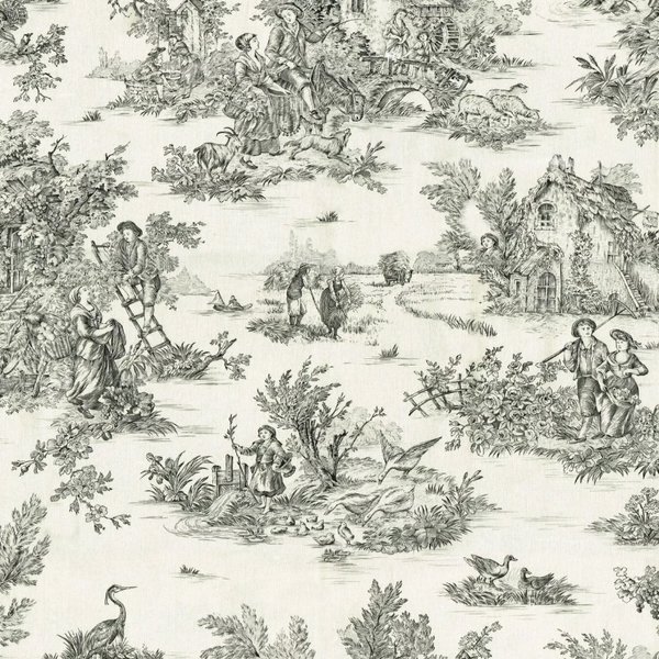 トワルドジュイ toile de jouy 素朴な生活 アントラサイトグレー ダブル幅280cm