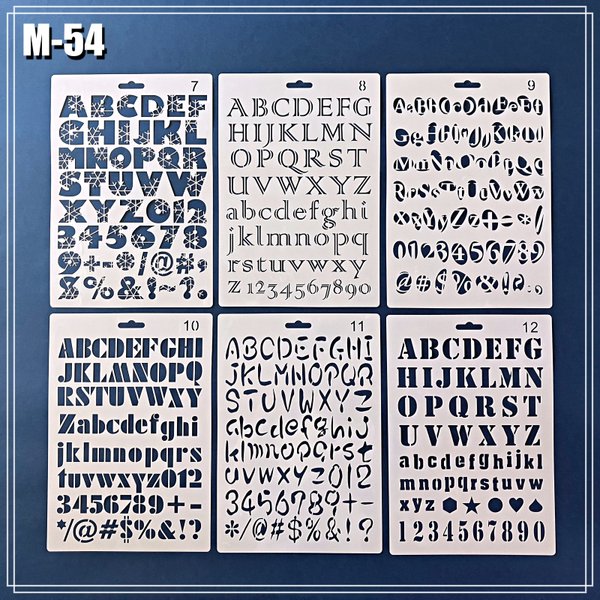 【M-54】 ステンシルシート アルファベット 数字 6枚 セット