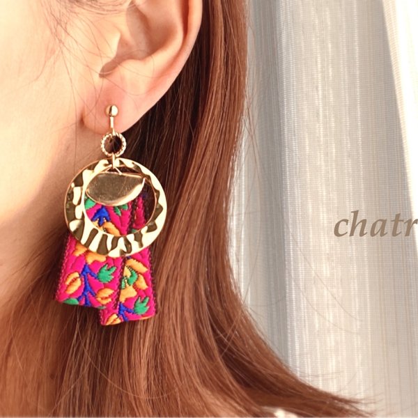 新作♡ tirolean flower earring pink