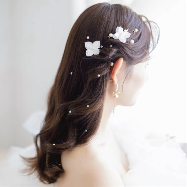 MA187 ゴールド ビジュー 花ピン リーフヘアアクセサリー  髪飾り ヘッドドレス ヘッドアクセ  ウェディング  結婚式　前撮りフォトウェディング 和装