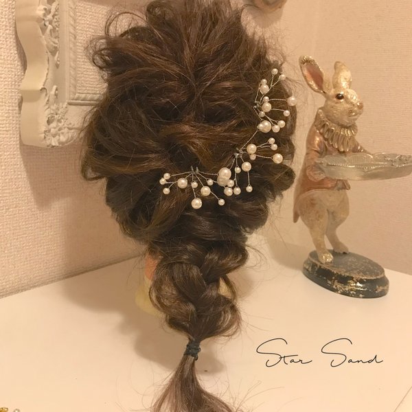 ♡1600 パールヘアピン3点セット  カスミソウ   ヘッドドレス  二次会  披露宴