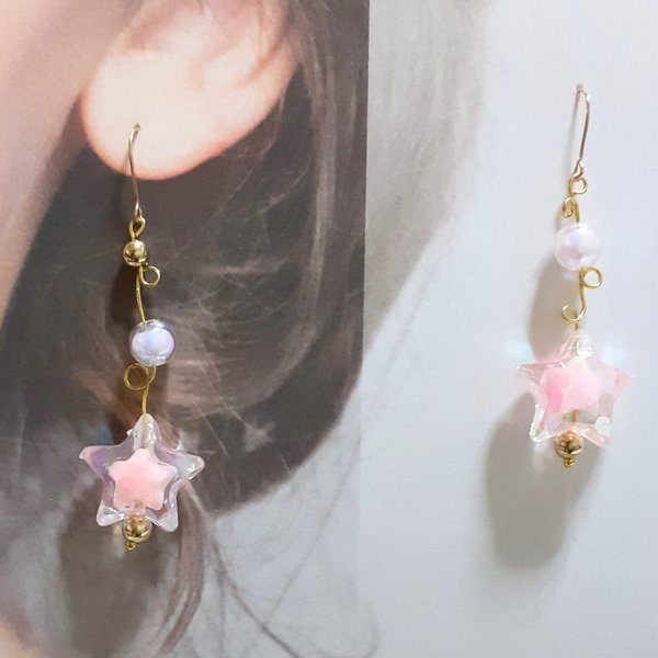 Pinkstar(星）アシンメトリーピアス&イヤリング