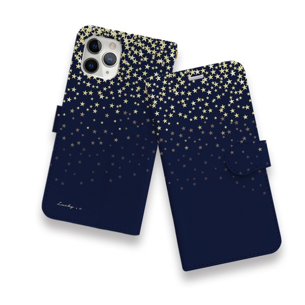 Twinkling Stars★Navy　スマホケース　手帳型ケース