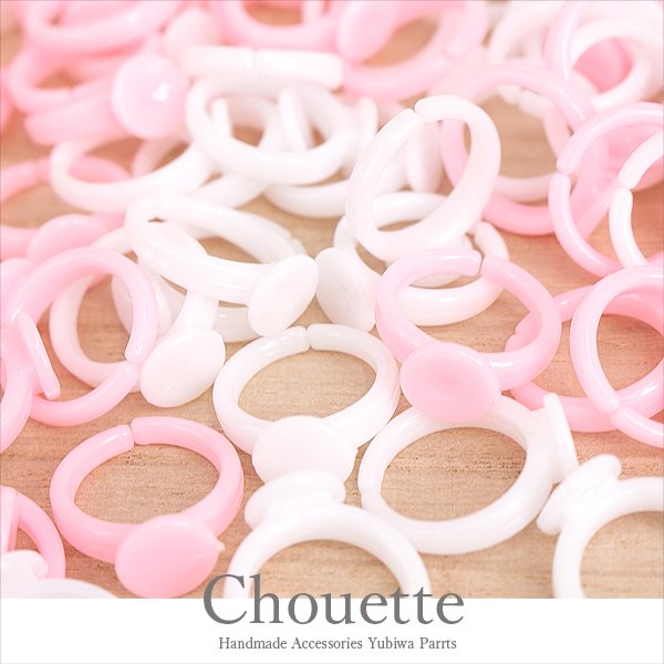 　【NEW】子供用プラスチック指輪土台パーツ約100個【ホワイト/ピンク】 pt-1077