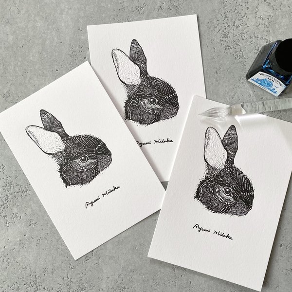 ウサギの活版印刷ポストカード　3枚組