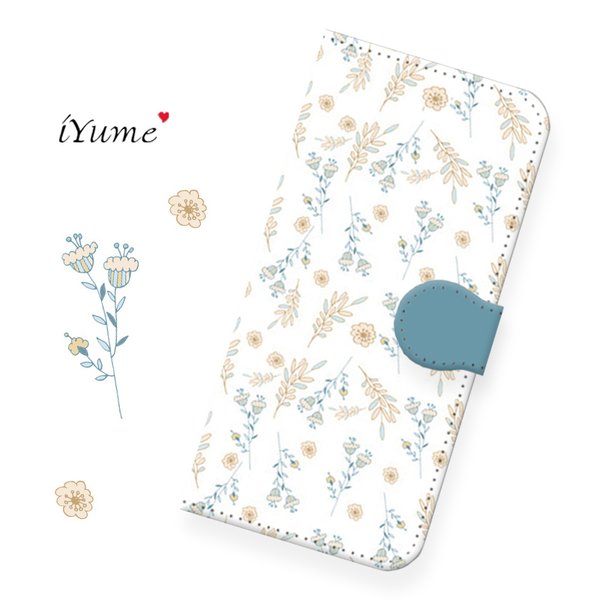 花 white-floral＊　花柄 手帳型 スマホケース iPhone13 XR XS Max XS X 8 8Plus 7 7Plus SE Xperia Galaxy ARROWS 多様機種対