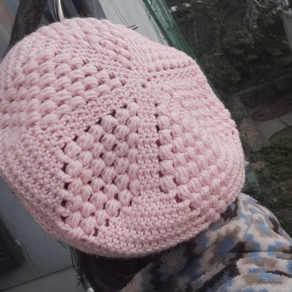 あったか手編みのベレー帽(ピンク)