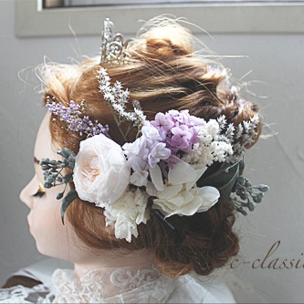 結婚式　花の髪飾り　ピンクの薔薇のヘッドドレス♯01５　プリザーブドフラワー　結婚式 成人式　前撮り 