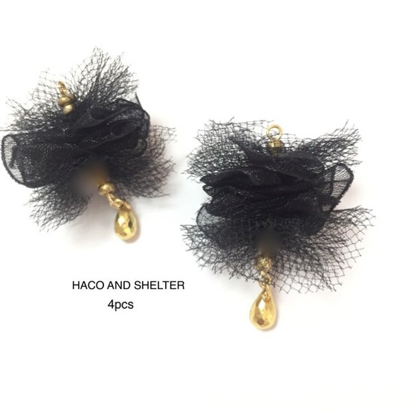 4pcs★tulle black（チュールチャーム）