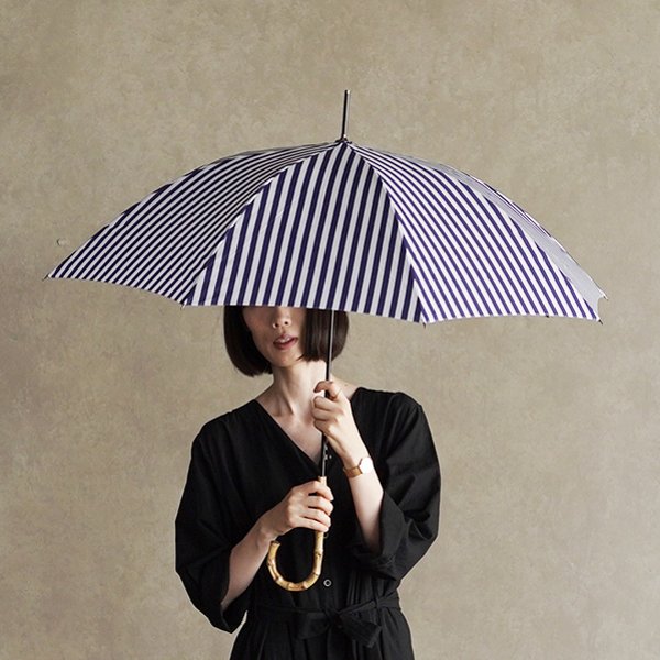 【予約販売】竹の傘 stripe navy 晴雨兼用 長傘 ALCEDO 161001 日傘 雨傘 ストライプ ネイビー