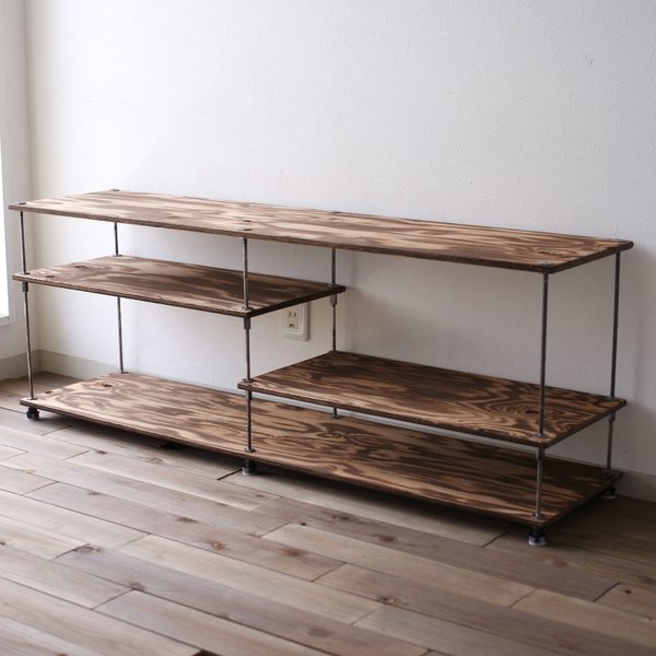 wood iron shelf 440*1200*300（ アイアン テレビ台 ローボード 棚 ラック シェルフ 鉄 木 収納棚 アンティーク ビンテージ シャビー インダストリアル）