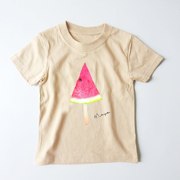 Foods on stick /リアルすいか串Tシャツ ベージュ 名入れOK レディース・メンズ・キッズ・ロンパースでお揃いにも♡