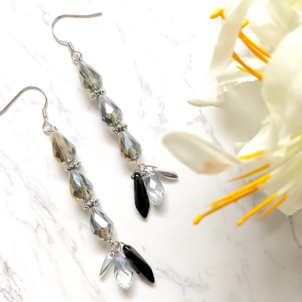 black silver drops earrings 