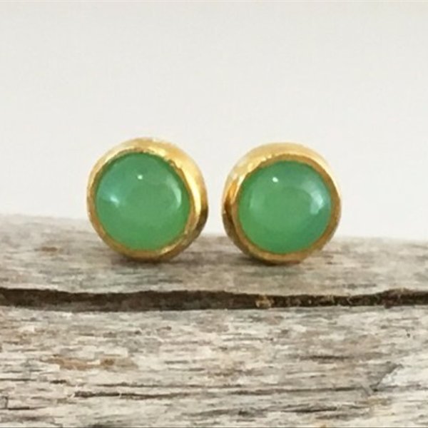 K24 Pure Gold+Chrysoprase 天然クリソプレーズ 純金スタッドピアス