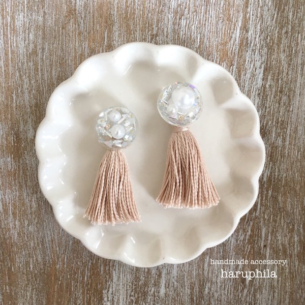 clear pearl×tassel pierce/earring