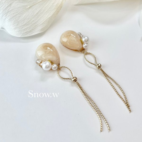 【金具変更可】marble&pearl long ベージュ