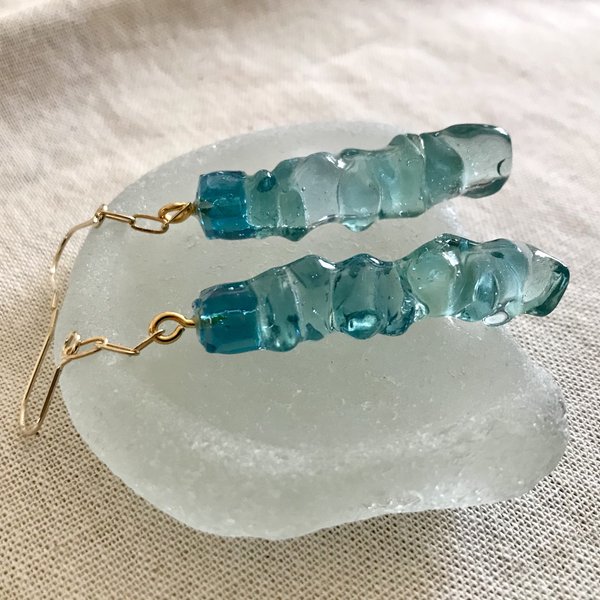 Tsurara aqua blue sea drops ゴールドチェーンピアス