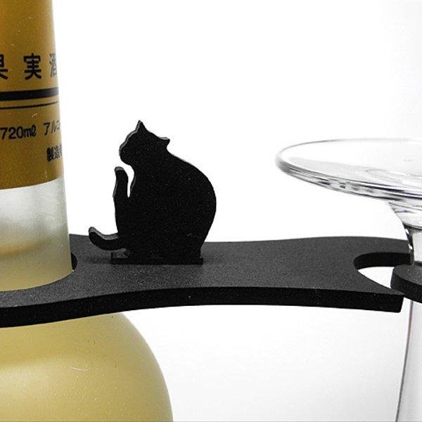 【送料￥94】 【黒猫 首がかゆいのかな？】木製グラスハンガー
