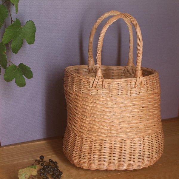 かごバッグ＿はらまきバスケットsquare_BR/ rattan basket bag / 籐のころんとまるみのあるかごバッグ 模様編み