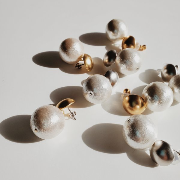 Pearl & Matte Ball Pierce/Earring コットンパールマットシルバーゴールドボールピアス/イヤリング 大ぶり ステンレス 金属アレルギー対応