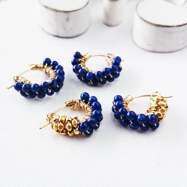 即納/送料無料14kgf Lapis lazuli gold bi-color wraped pierced earring / earring フープピアス