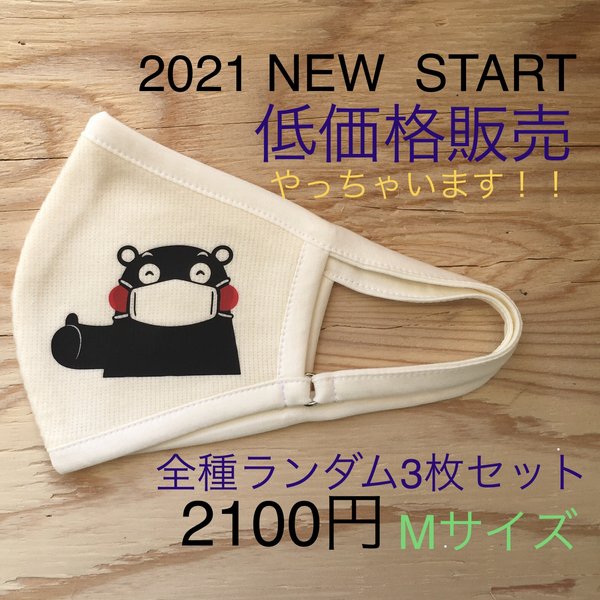 Mサイズ😊2021年低価格SALE。(大人Mサイズ)3枚1組　　※マスクのデザインは選べません。　春夏秋冬全種類ランダム。