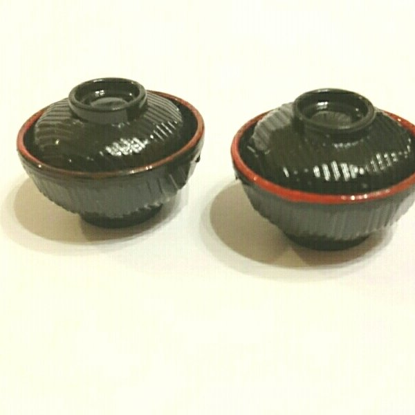 【直径約24mm  高さ約17mm】蓋付き 赤黒 汁椀 どんぶり  4個セット