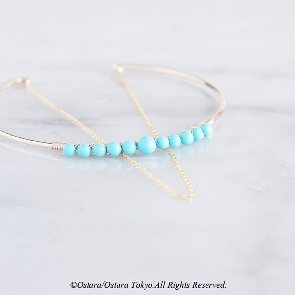 【14KGF】Hammered Open Chain Wire Bangle-Turquoise- 