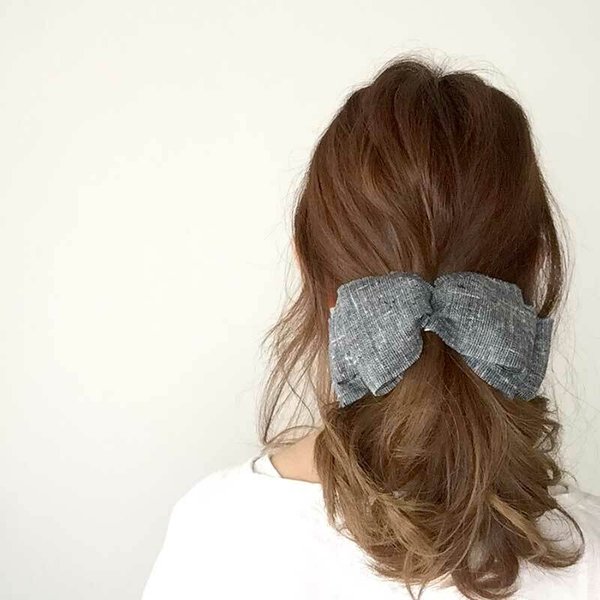 ＊ポニーフック Silk linen  gray＊　ヘアゴムで縛って挿すだけ簡単ヘアアレンジ