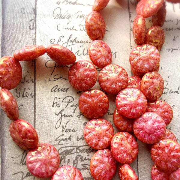 【4コセット】czech beads #チェコビーズ Dahlia flower15㎜luster pink 