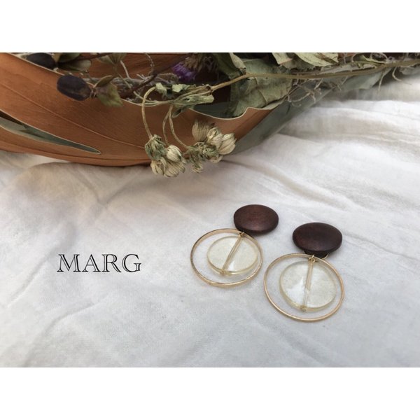 wood  & clear earring