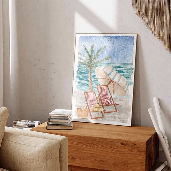夏のビーチのポスター　/ i1334 / 夏の海、ヤシの木などの海岸の景色　インテリアポスター
