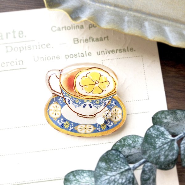 Teacup brooch -lemon-｜レモンティーカップブローチ〔紅茶シリーズ〕
