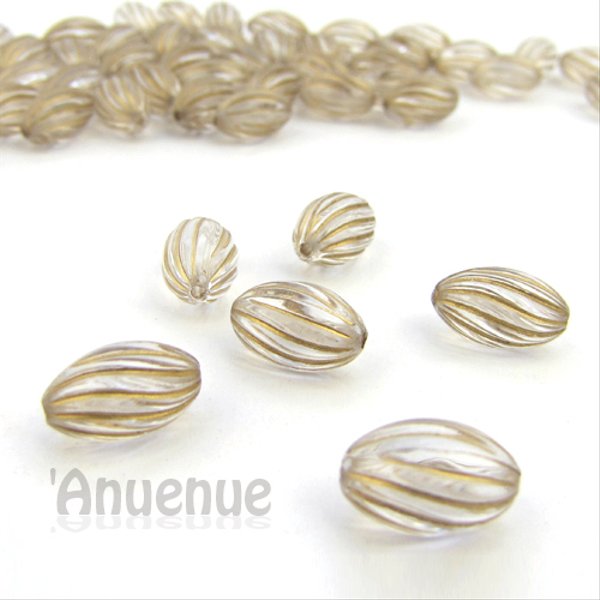 アンティークデザイン Clear Acrylic Beads 【Oval wave stripe 】20個