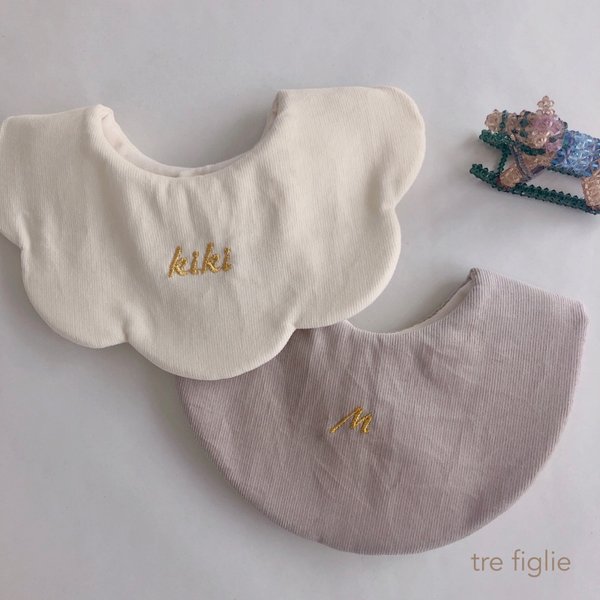 french corduroy bib     ＊名入れ  出産祝い 名入れスタイ  もくもくスタイ　ベビー　ギフト