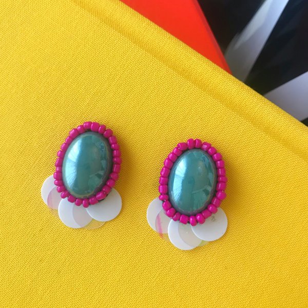 【再販】Día de Muertos colorピアス~green cabochon~