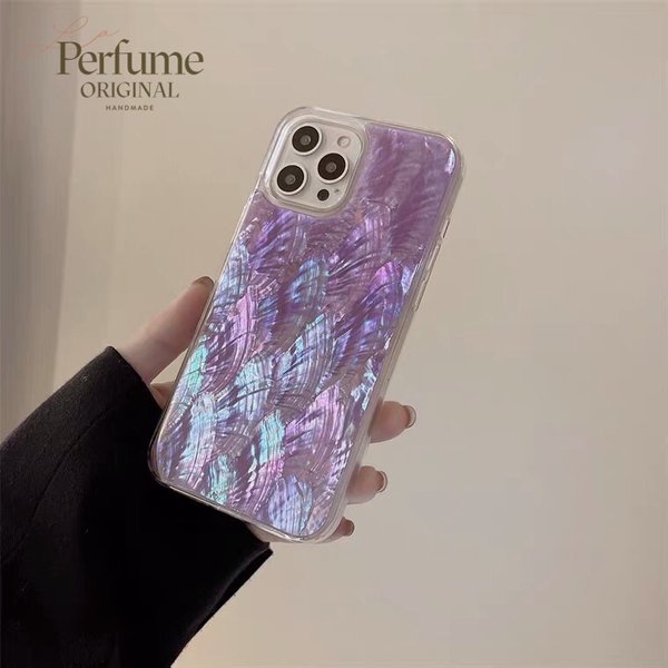 キラキラ天然シェル✨パープル 紫色 貝殻 オリジナル iPhoneケース【受注生産】カラフル 夏 海 スマホケース