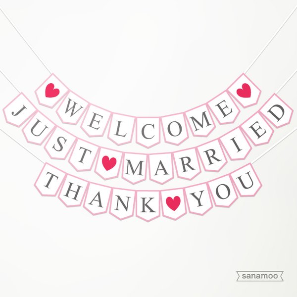 ＜3本セット＞ウェディング用ガーランド（6色よりご選択可能）：JUST MARRIED、THANK YOU、WELCOME