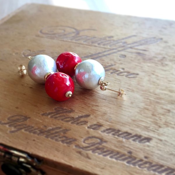 【pebble Ammi】Vintage paper pearl ｘVintage beads　ピアス　<a021-ear>