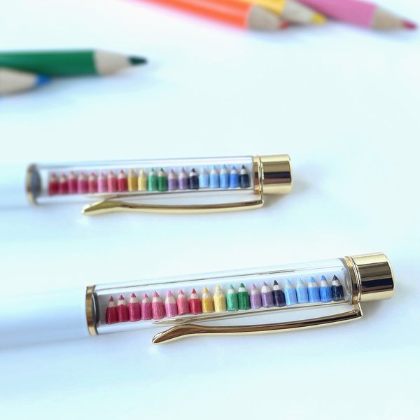 【小人の文房具】２０色の虹色ミニチュア色鉛筆のボールペン　ホワイト