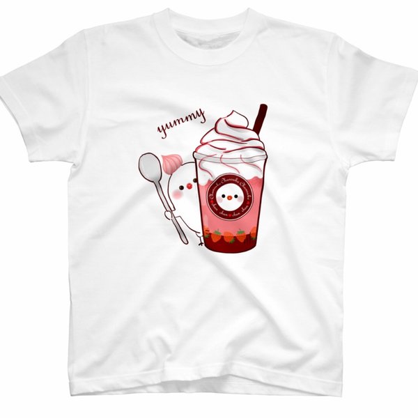 白文鳥ちゅんすけのちゅんカフェ苺Tシャツ