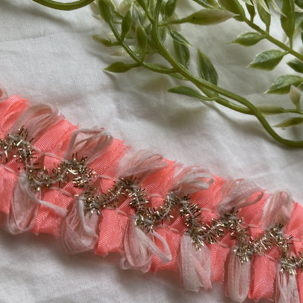 【50㎝〜】FC-0008 レースリボン　レース　ブレード　ラメ入り　ピンク　lace ribbon handmade madeinJapan
