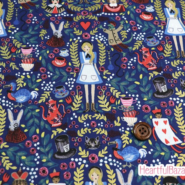 [再入荷]USAコットン(110×50) COTTON+STEEL WONDERLAND ワンダーランド ネイビー 生地 布