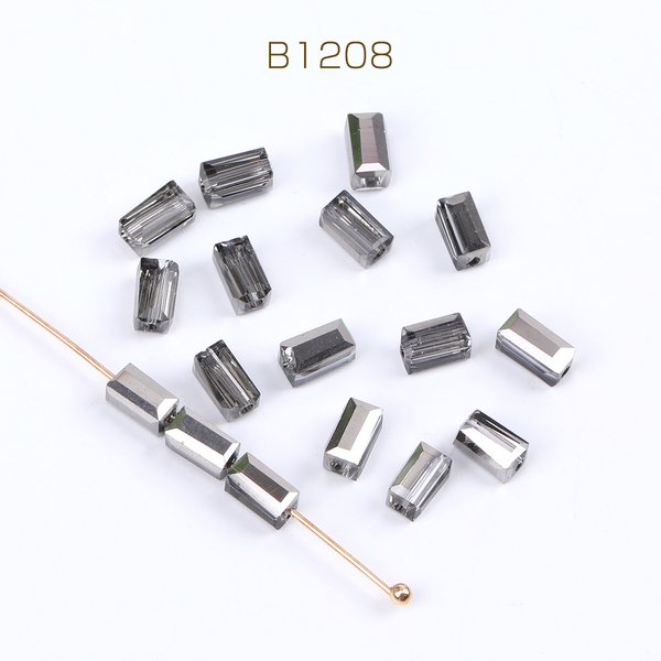 B1208  120個  メッキガラスビーズ 長方形型 3.5×6mm シルバー  3X（40ヶ）