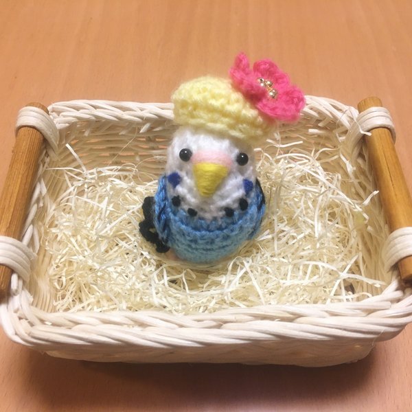 インコちゃん用♡桃の花ベレー帽子（クリームイエロー）