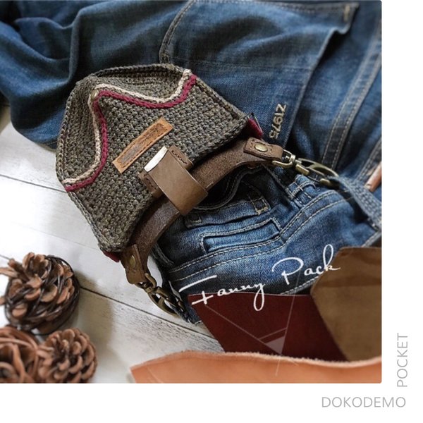 【Deer skin】DOKODEMO POCKET-HIP BAG-Smoky green JEANS×Leather Pocket/ヒップバッグ/鹿革/本革/手縫い/デニム/スマホ