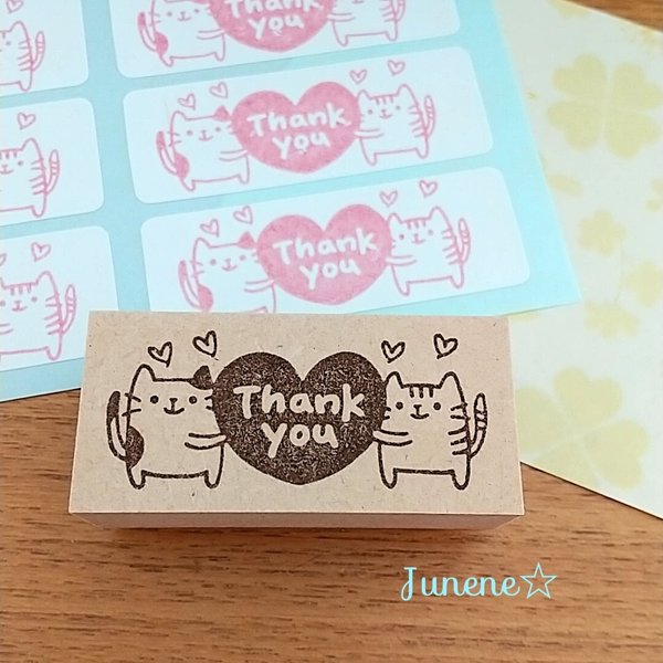 Thank youはんこ(ぶち&ねこのハート)