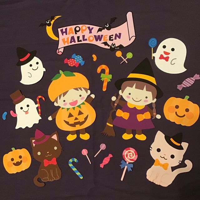 大きい壁面飾り ハロウィン 魔女 カボチャの衣装 黒白猫 かぼちゃ 大きい壁面飾り ハロウィン 魔女 カボチャの衣装 黒白猫 かぼちゃ