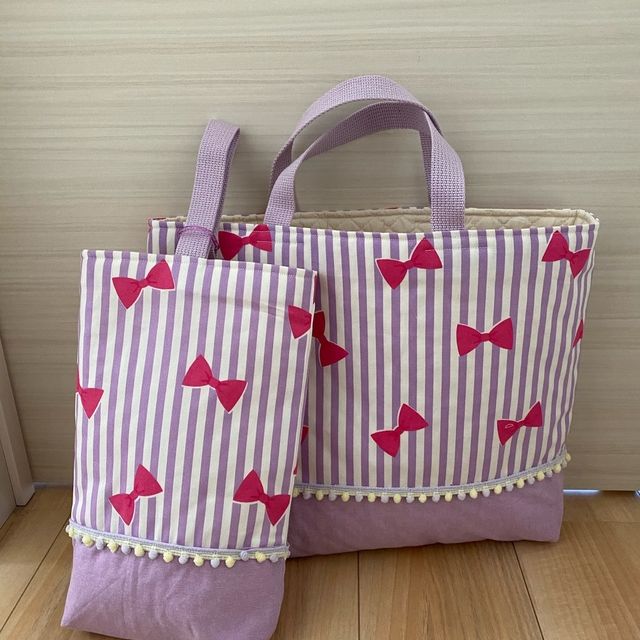 ポンポンが可愛いレッスンバッグ ラベンダー ハンドメイドマーケット ポンポンが可愛いレッスンバッグ ラベンダー ハンドメイドマーケット