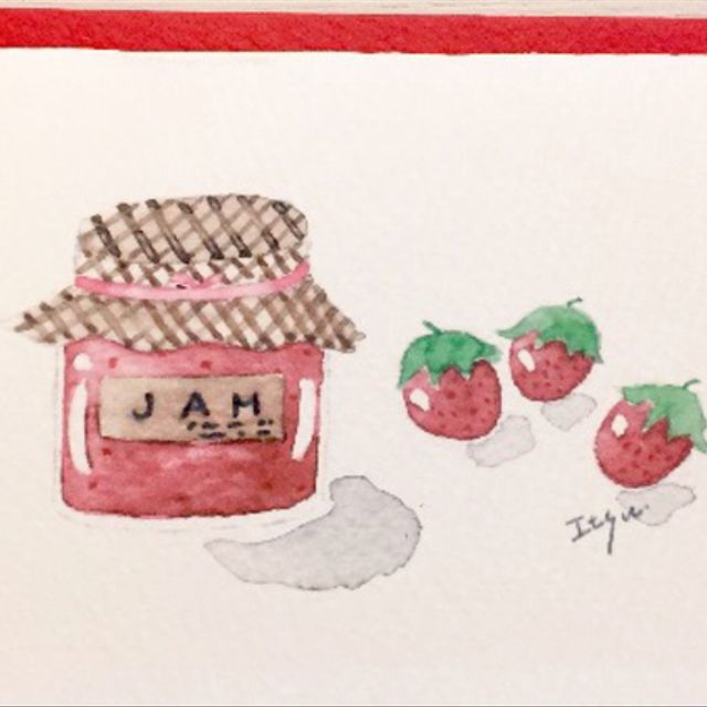 2枚セット いちごジャム イラストミニカード フルーツ バースデー 2枚セット いちごジャム イラストミニカード フルーツ バースデー
